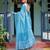 sky blue colour Ready to wear saree with unstitched blouse