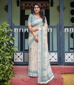 cream colour Ready to wear saree with unstitched blouse