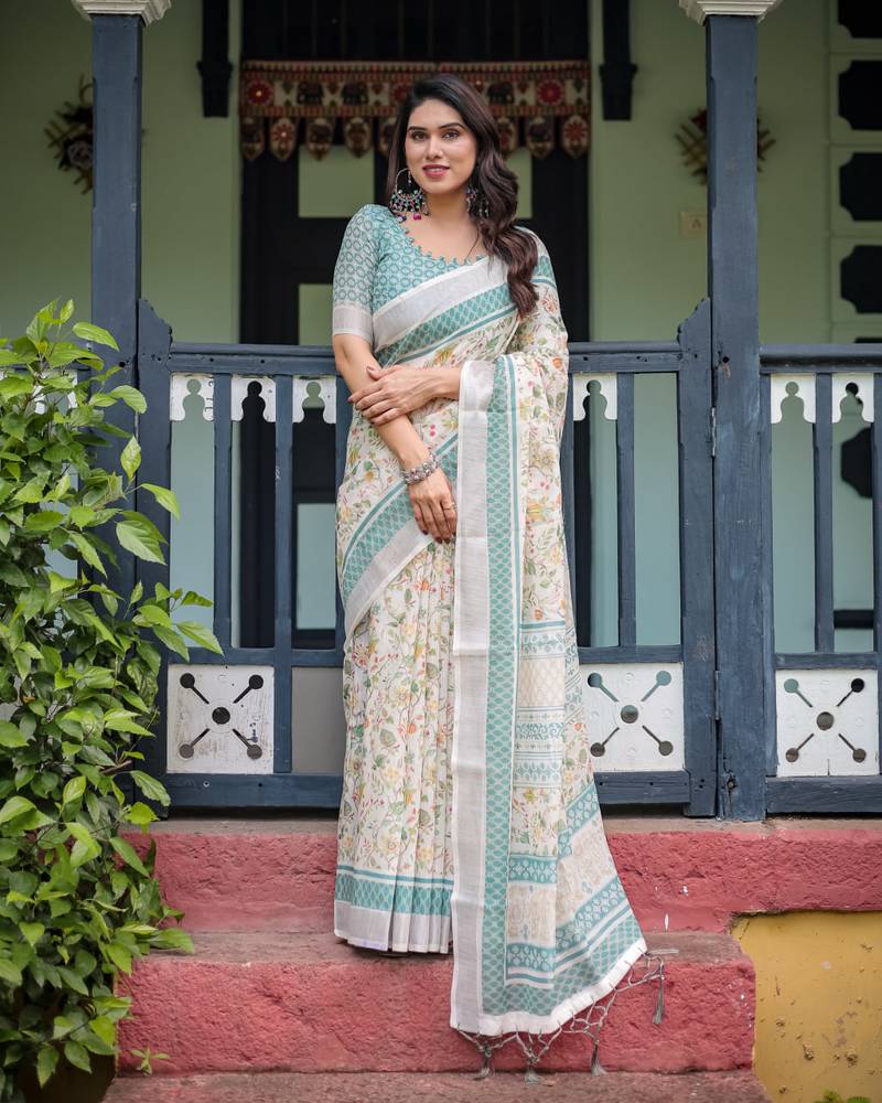 cream colour Ready to wear saree with unstitched blouse