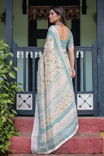 cream colour Ready to wear saree with unstitched blouse