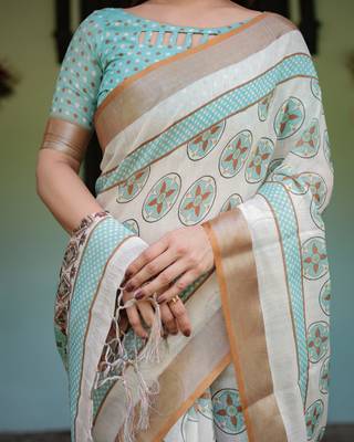 beige colour Ready to wear saree with unstitched blouse 5
