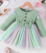 Mint green ribbed bow tulle party wear girls dress