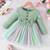 Mint green ribbed bow tulle party wear girls dress