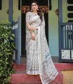 off white colour Ready to wear saree with unstitched blouse
