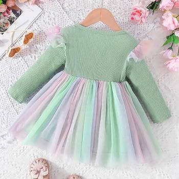 Mint green ribbed bow tulle party wear girls dress 2