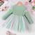 Mint green ribbed bow tulle party wear girls dress