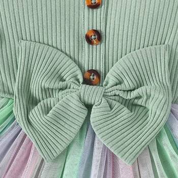 Mint green ribbed bow tulle party wear girls dress 4