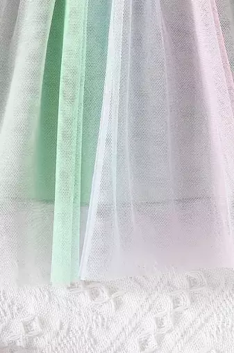 Mint green ribbed bow tulle party wear girls dress