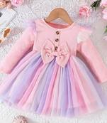 Pink ribbed bow tulle party wear girls dress