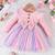 Pink ribbed bow tulle party wear girls dress
