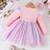 Pink ribbed bow tulle party wear girls dress