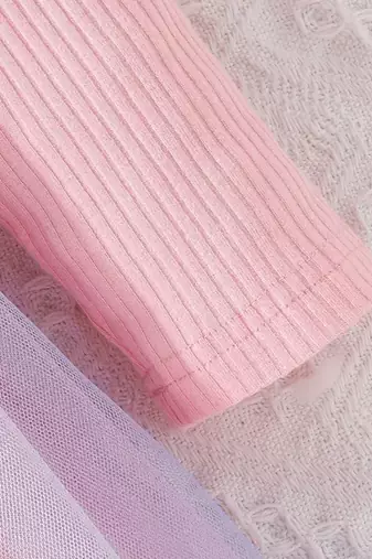 Pink ribbed bow tulle party wear girls dress