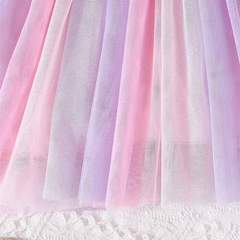 Pink ribbed bow tulle party wear girls dress 5
