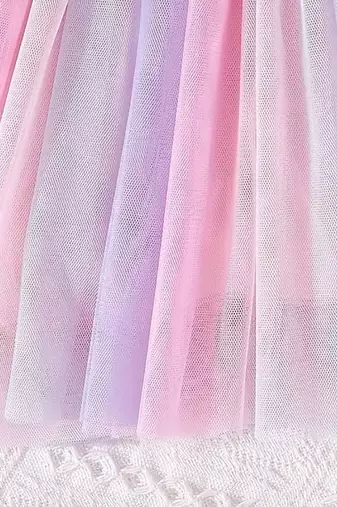 Pink ribbed bow tulle party wear girls dress