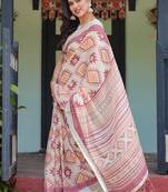 cream color Ready to wear saree with unstitched blouse