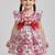  red and pink floral print net party wear girls dress with bow