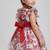  red and pink floral print net party wear girls dress with bow