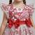  red and pink floral print net party wear girls dress with bow