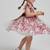  red and pink floral print net party wear girls dress with bow