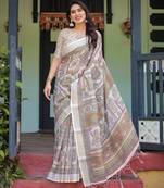 beige colour Ready to wear saree with unstitched blouse