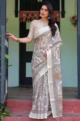beige colour Ready to wear saree with unstitched blouse