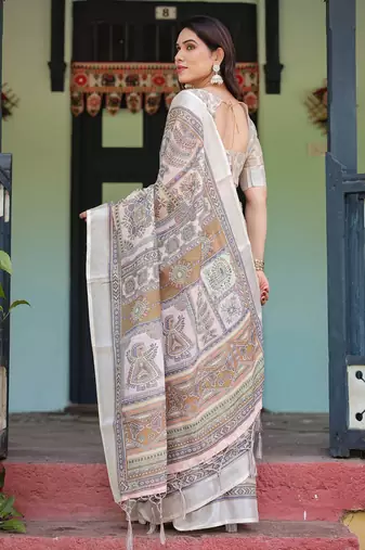 beige colour Ready to wear saree with unstitched blouse