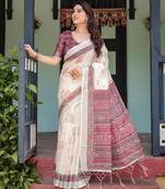 cream color Ready to wear saree with unstitched blouse