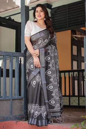 light black color Ready to wear saree with unstitched blouse