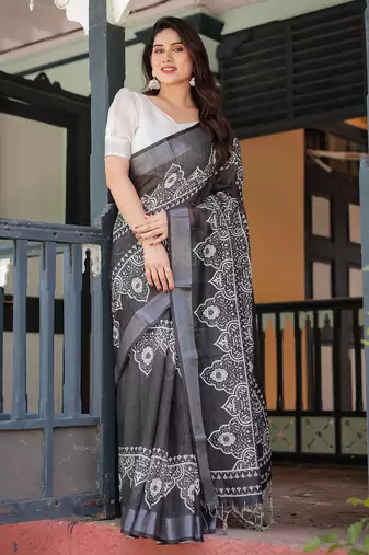 light black color Ready to wear saree with unstitched blouse