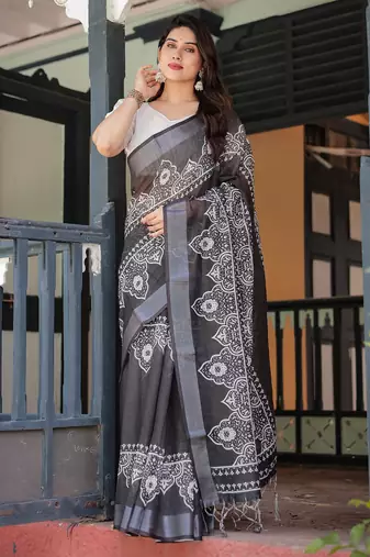 light black color Ready to wear saree with unstitched blouse