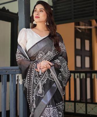 light black color Ready to wear saree with unstitched blouse 4
