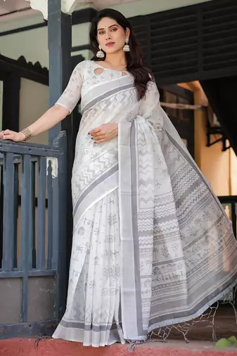off white color Ready to wear saree with unstitched blouse
