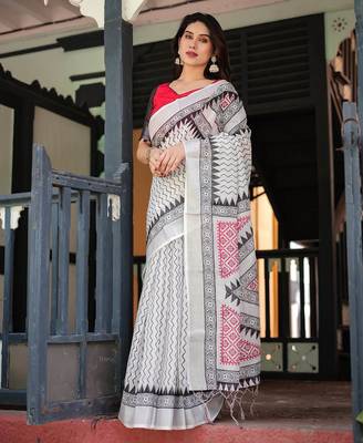 off white color Ready to wear saree with unstitched blouse 5