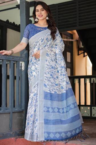 light grey color Ready to wear saree with unstitched blouse