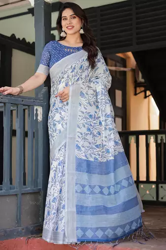 light grey color Ready to wear saree with unstitched blouse