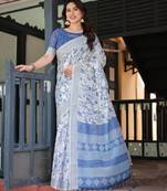 light grey color Ready to wear saree with unstitched blouse