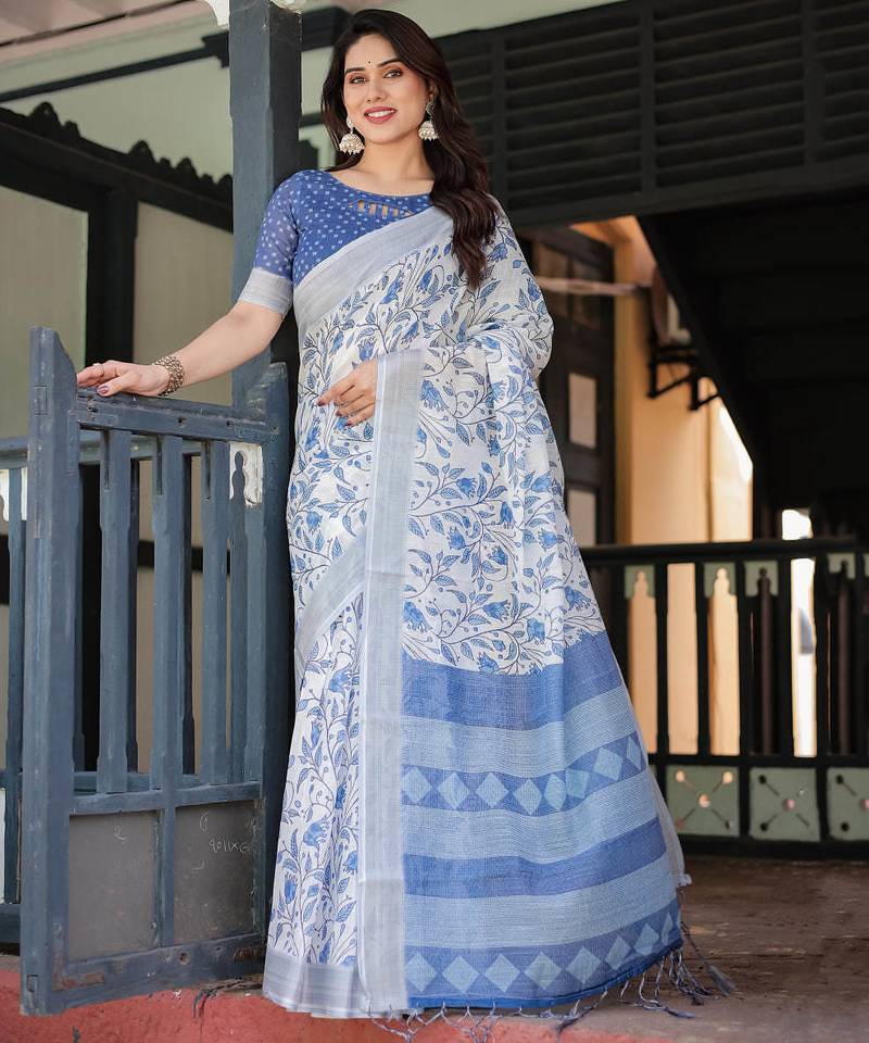 light grey color Ready to wear saree with unstitched blouse