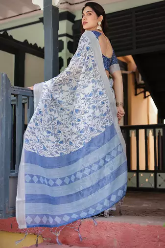 light grey color Ready to wear saree with unstitched blouse