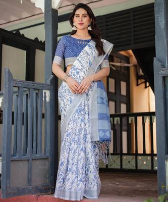light grey color Ready to wear saree with unstitched blouse 3