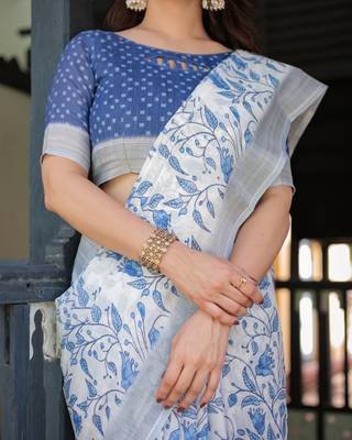 light grey color Ready to wear saree with unstitched blouse 4