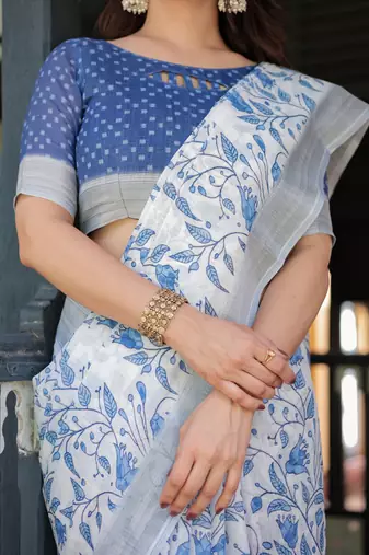 light grey color Ready to wear saree with unstitched blouse