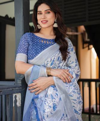 light grey color Ready to wear saree with unstitched blouse 5