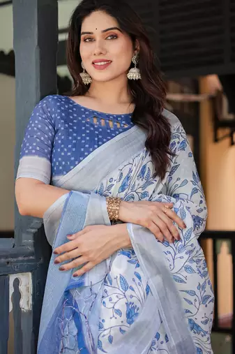 light grey color Ready to wear saree with unstitched blouse