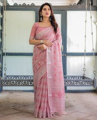 pink color Ready to wear saree with unstitched blouse 1