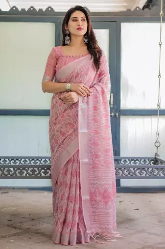 pink color Ready to wear saree with unstitched blouse