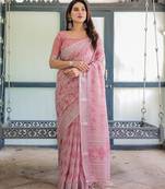 pink color Ready to wear saree with unstitched blouse