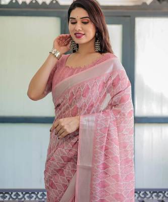 pink color Ready to wear saree with unstitched blouse 5