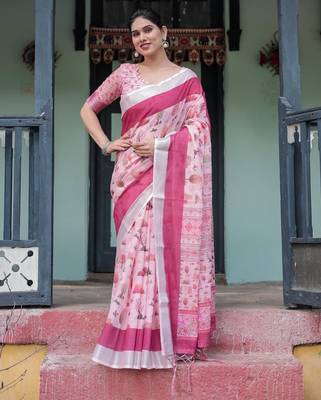 pink color Ready to wear saree with unstitched blouse 1