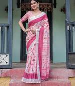 pink color Ready to wear saree with unstitched blouse