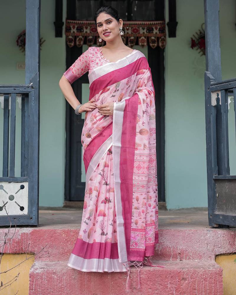 pink color Ready to wear saree with unstitched blouse